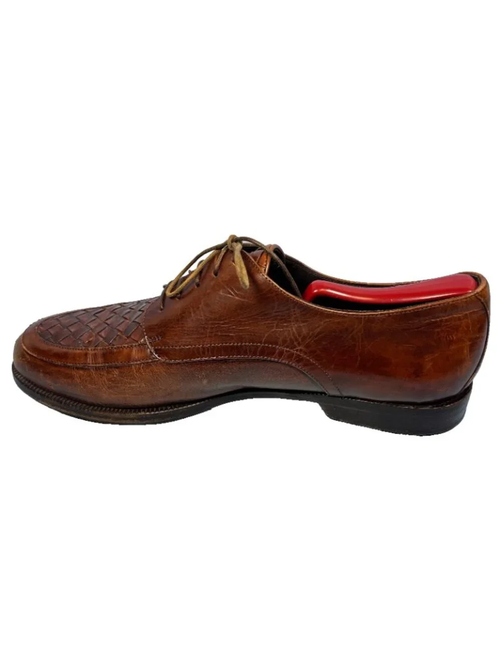 Cole Haan Bragano 9.5 Brown Woven Leather Dress Shoes Made In Italy Vibram Soles